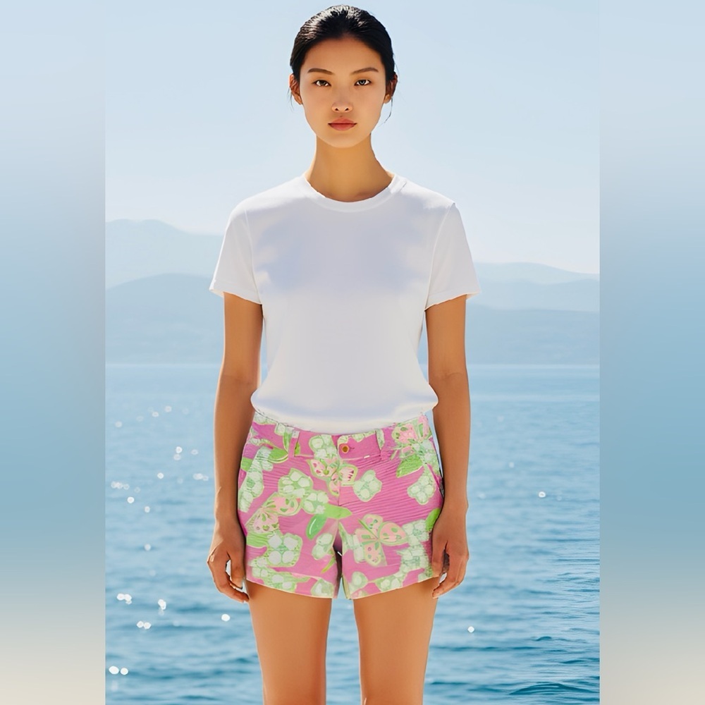 EUC Lily Pulitzer SZ 00 pink/green floral shorts w/2 front and 2 rear pockets.